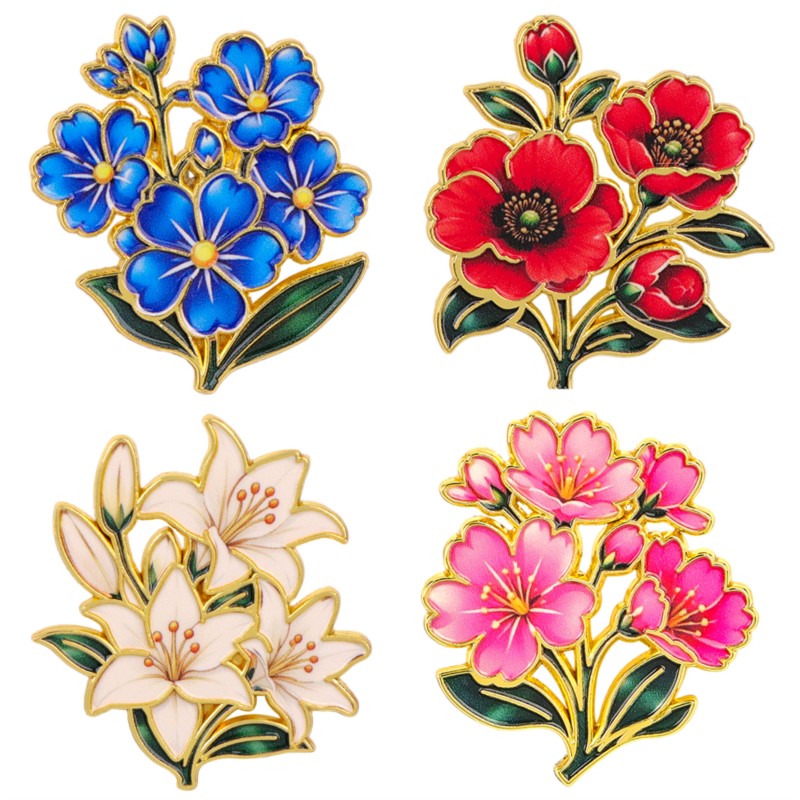 Vintage Item - Pin Enamel Bunga Vintage Warna-warni Lucu,